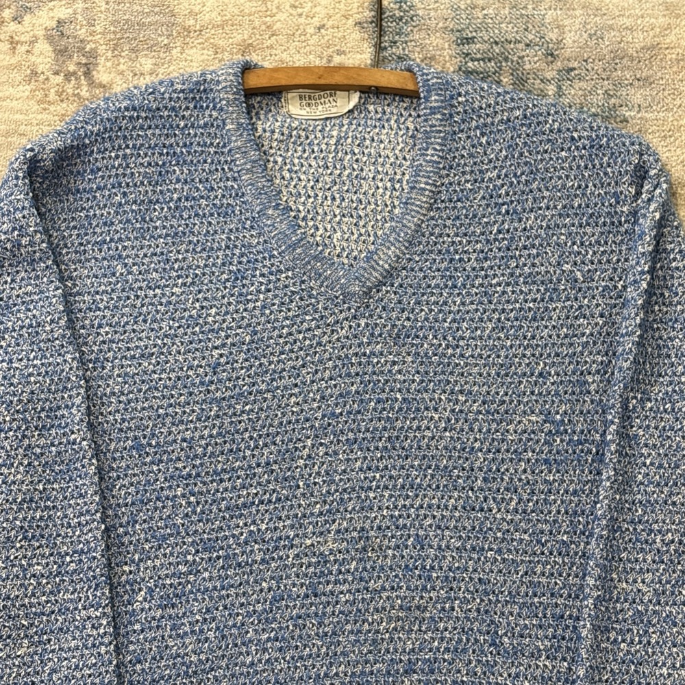 Vintage Bergdorf Goodman On The Plaza Sweater Mens Blue Marled Knit Preppy
